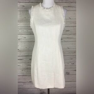 Forever 21 Women’s White Fringe Trim Sleeveless Lined Sheath Dress